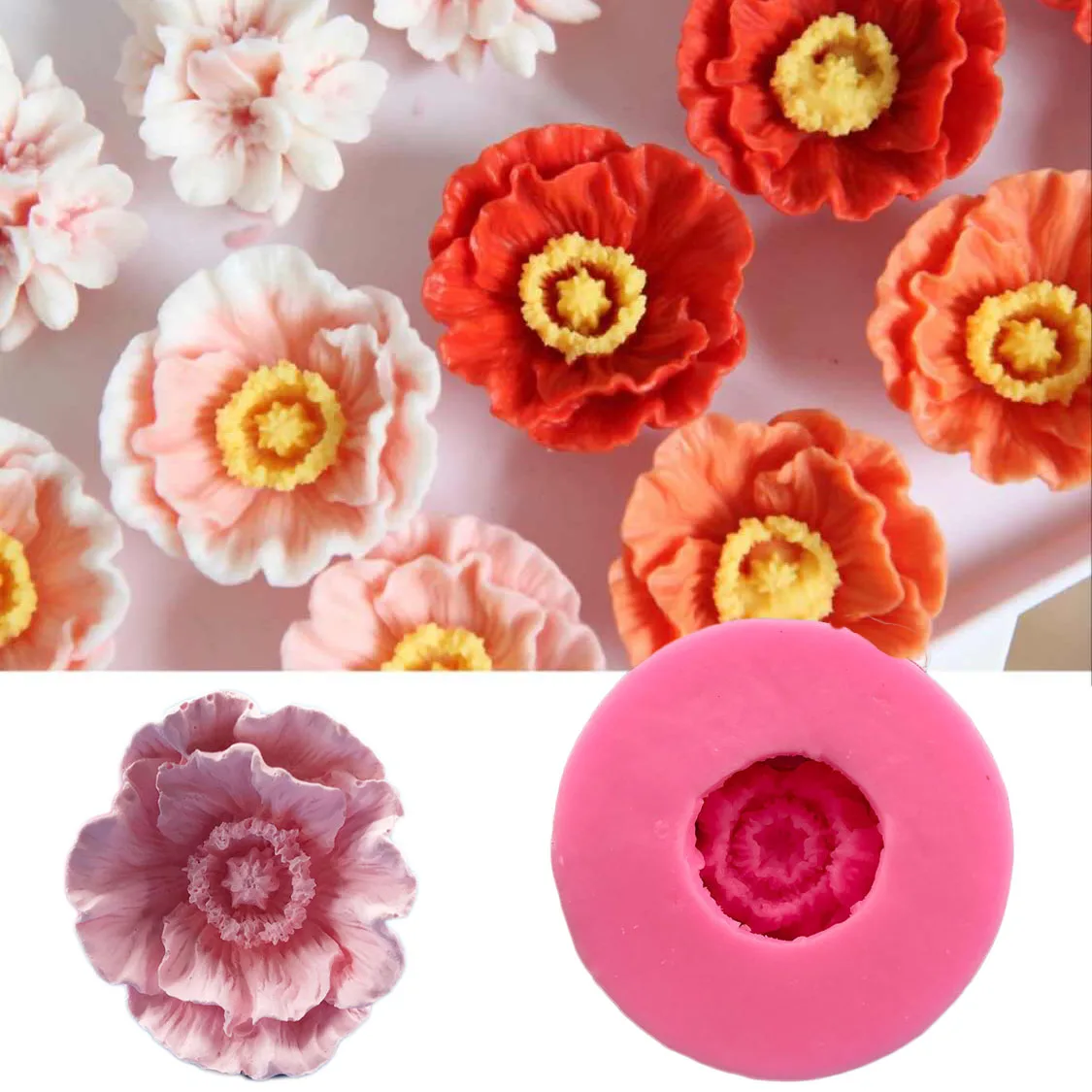 Mohn Duftkerze Silikonform 3D Blume Kuchen Dekoration Trockentempo Form Küche Backen Keksform Gelee Weiche Gummiformen