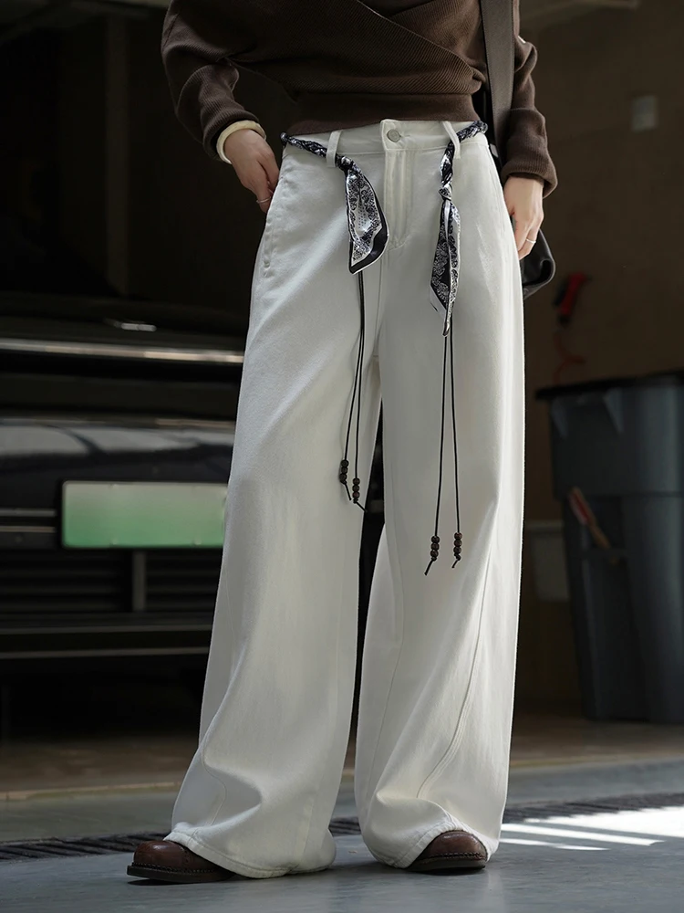 FANAN bureau dame jean délavé pour femmes taille haute droite jambe large Denim pantalon mode Streetwear vêtements 2025 automne nouveau
