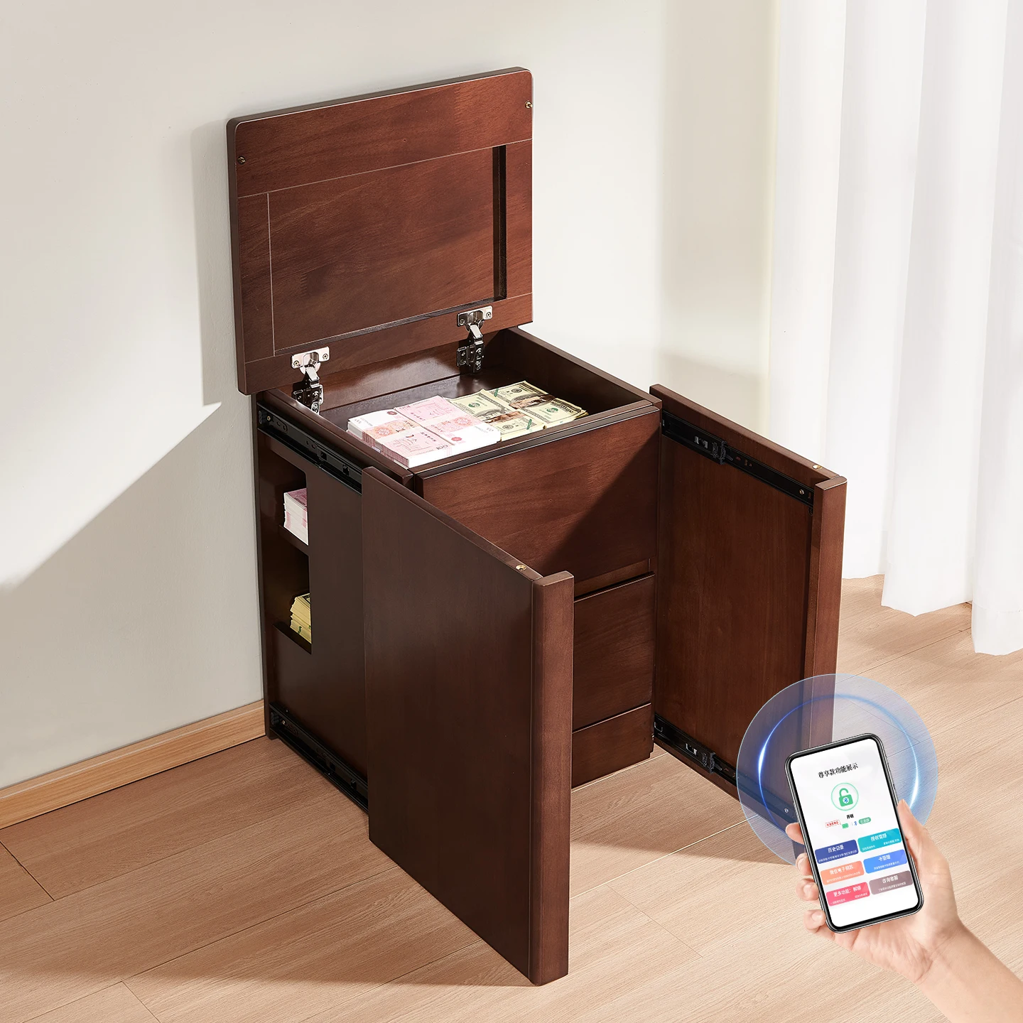 Concealed bedside table Home bedroom Antique hidden storage safe