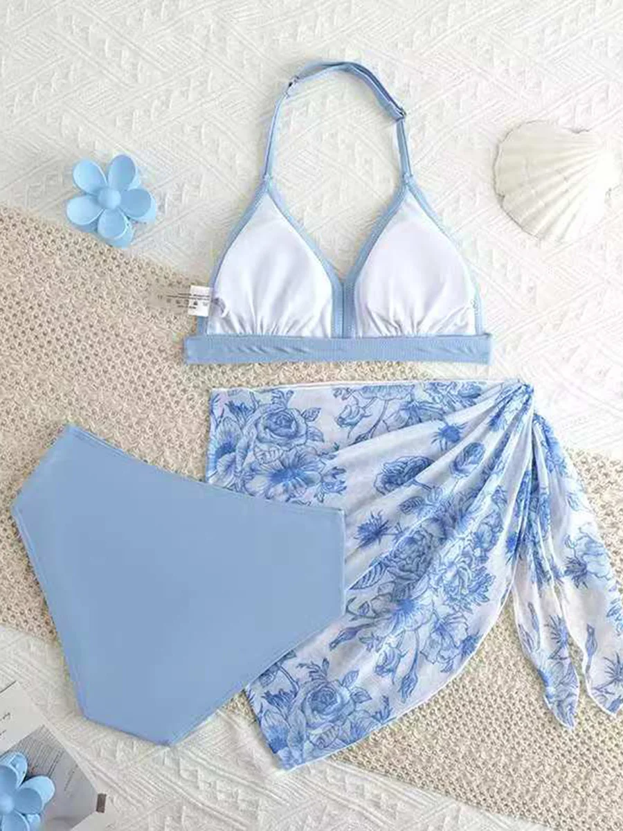 2026 Leopard Girls Swimsuit 3 Pieces Halter Triangle Bikinis Kids Swimwear Female Children's Bathing Swimming Swim Suit 8Y-12Y