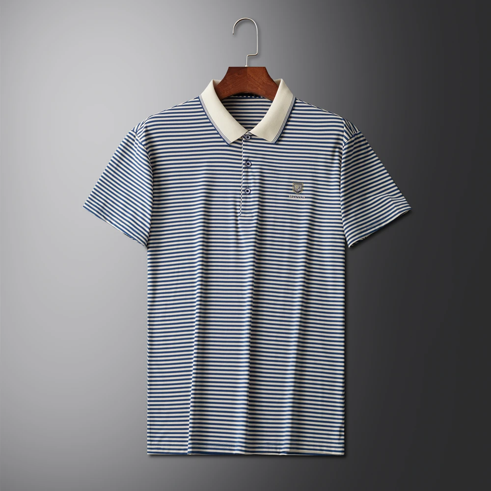 2024 trendy brand striped short sleeved POLO shirt men\'s summer new fashionable letter embroidery T-shirt casual breathable top