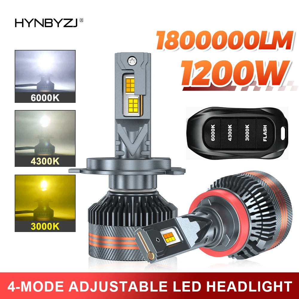 

HYNBYZJ H4 LED H11 9005 HB3 9006 HB4 9012 H7 6000K 4300K 3000K LED Bulb Three Color Remote Control for Car Headlights Lights 12V