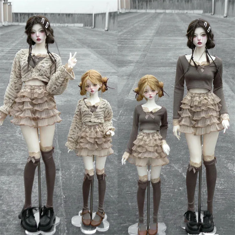

[Only Selling Clothes ] Big Size Doll 1/3 1/4 Daily Brown Sweet Girl Cake Dress Bow Top Over Knee Socks for BJD Action Figure