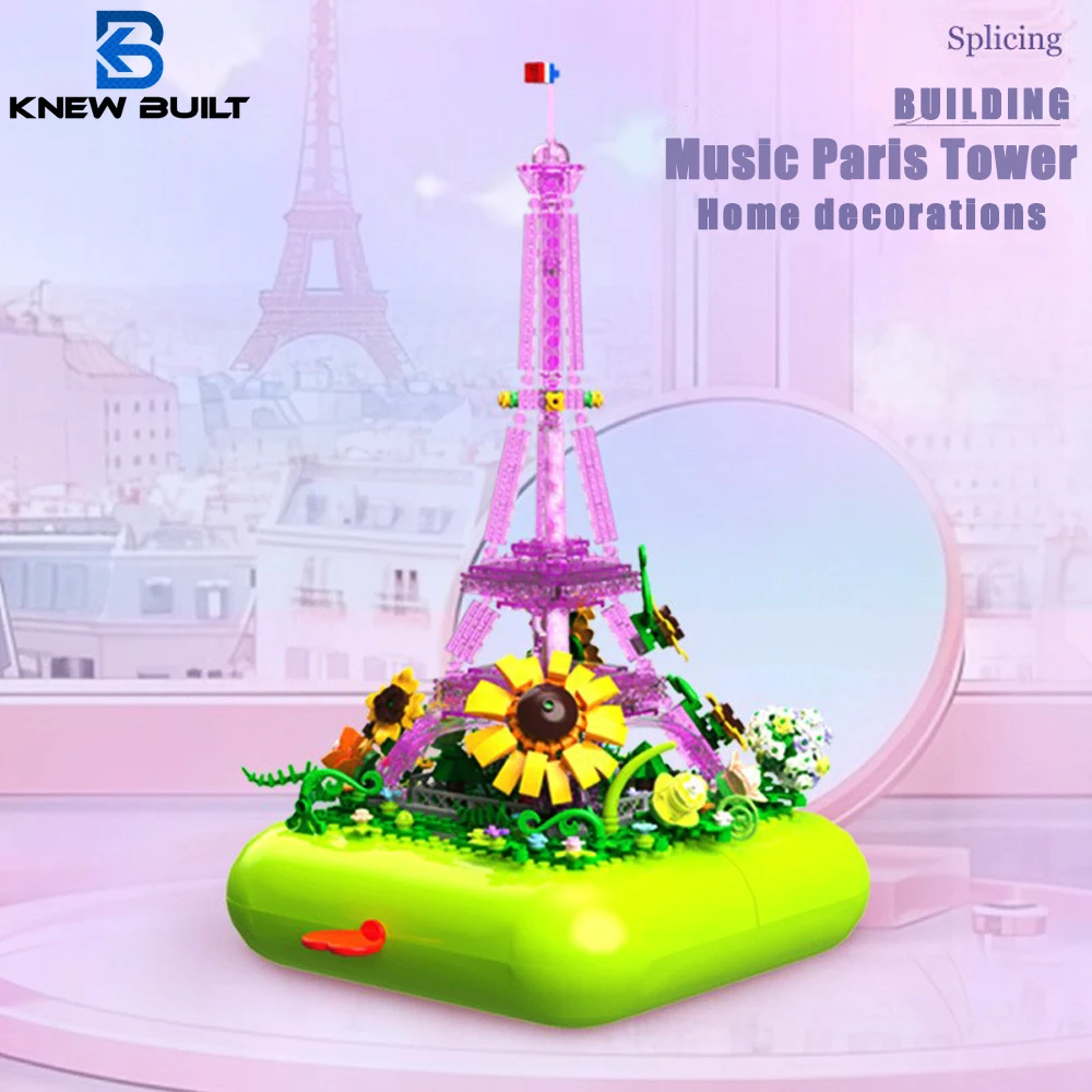 Eiffel Tower Spring Music Box Mini Building Blocks Toys Perfect Match of Music and Brick, Ideal Decorative Piece for Home Office