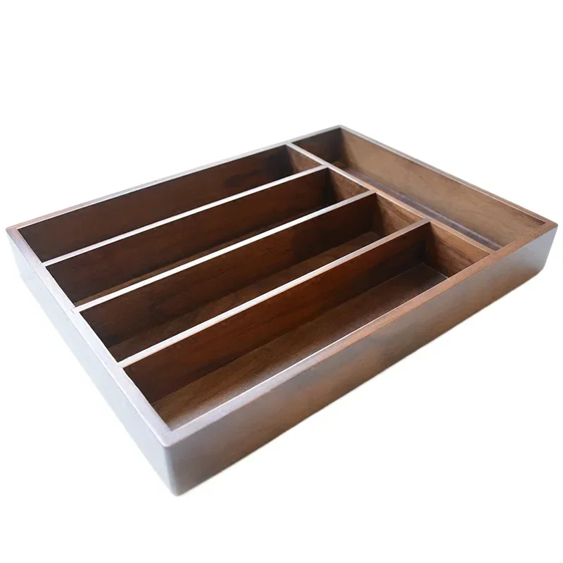 Black Walnut Desktop Organizer, Solid Wood Storage Box for Kitchenware,  Multifunctional Wooden Desk Organizer
