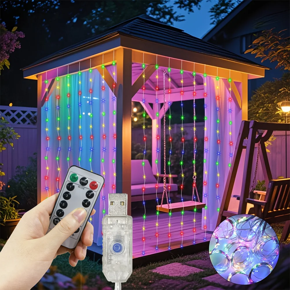 3/6 متر غرفة الديكور عطلة الزفاف 8 طرق أضواء جارلاند لغرفة النوم المعيشة USB LED الستار التحكم عن بعد سلسلة أضواء