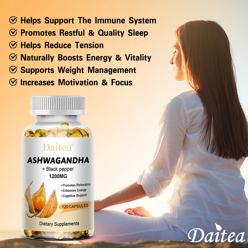 Ashwagandha Extract Capsules Support the Immune System Promotes Sleep - Helps with Stress - Weight Management - Mood Management