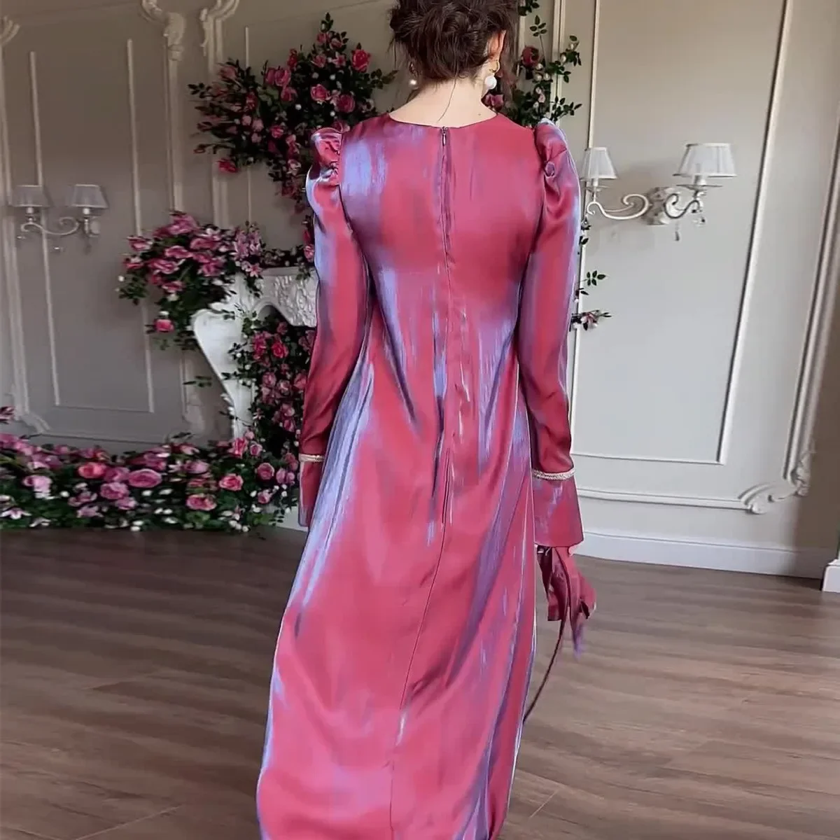 Long Dresses Women Ramadan Fashion Shiny Dubai Muslim Dress Female Autumn Elegant Flare Sleeve Casual Loose Bandage Robe