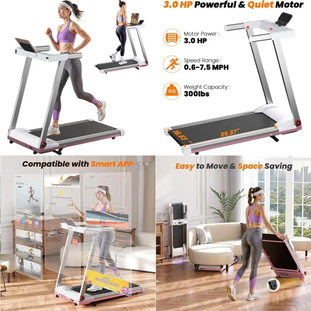 جهاز سير مدمج 4 في 1 قابل للطي مع مائل للياقة البدنية المنزلية، يدعم ما يصل إلى 300 رطل، مثالي للمساحات الصغيرة وسهل التخزين