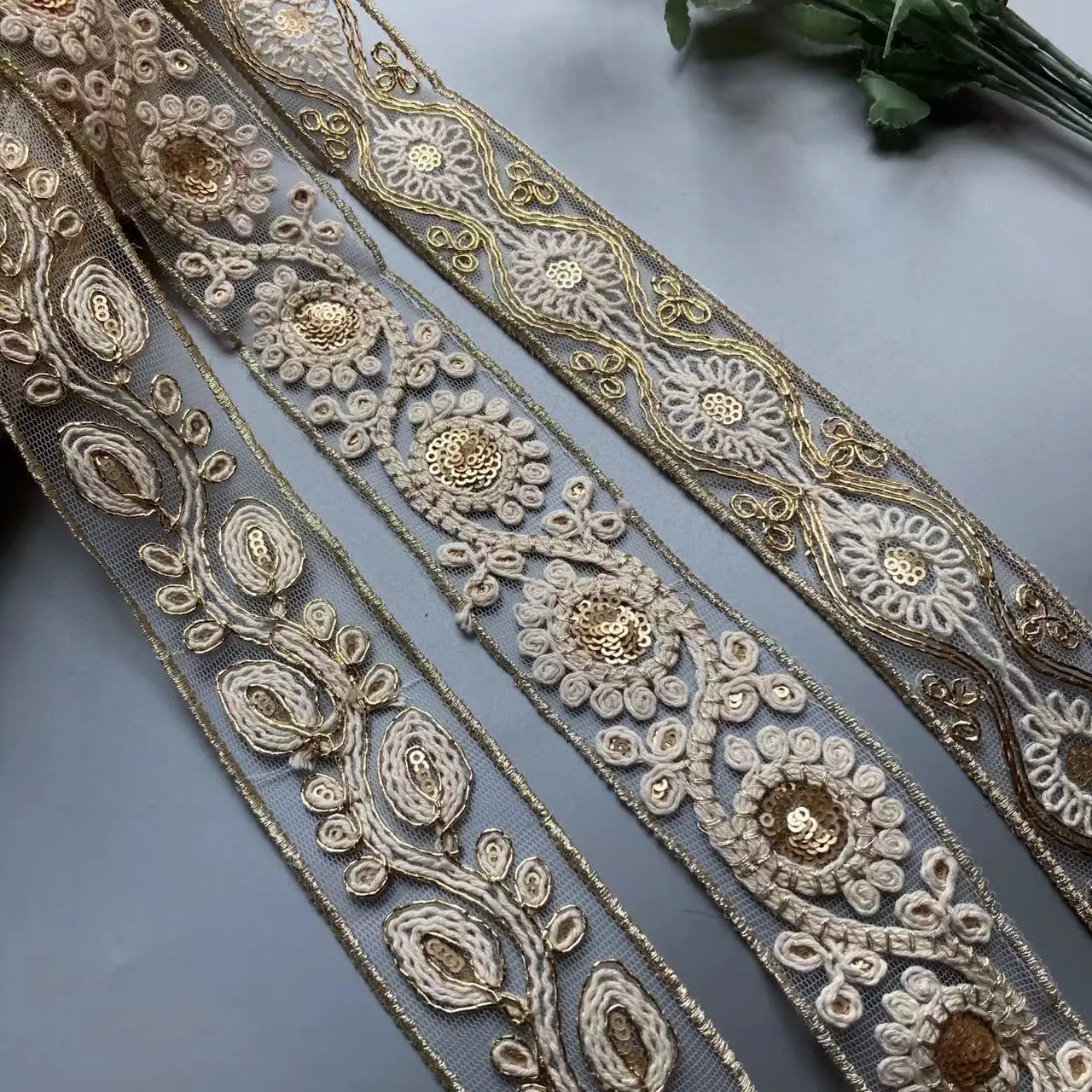 1 Yards Sequin Lace Fabric Embroidery Ribbons Flower Lace Trims Floral DIY Apparel Swiss Sewing for Shoes Bags Headdress Craft