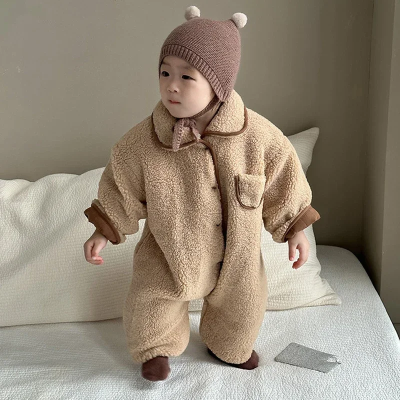 

Double-sided Toddler Winter Jumpsuits Baby Girl Boy Clothes Cotton Lamb Wool Infant Romper Kids Outfit Cotton-padded Baby Onesie