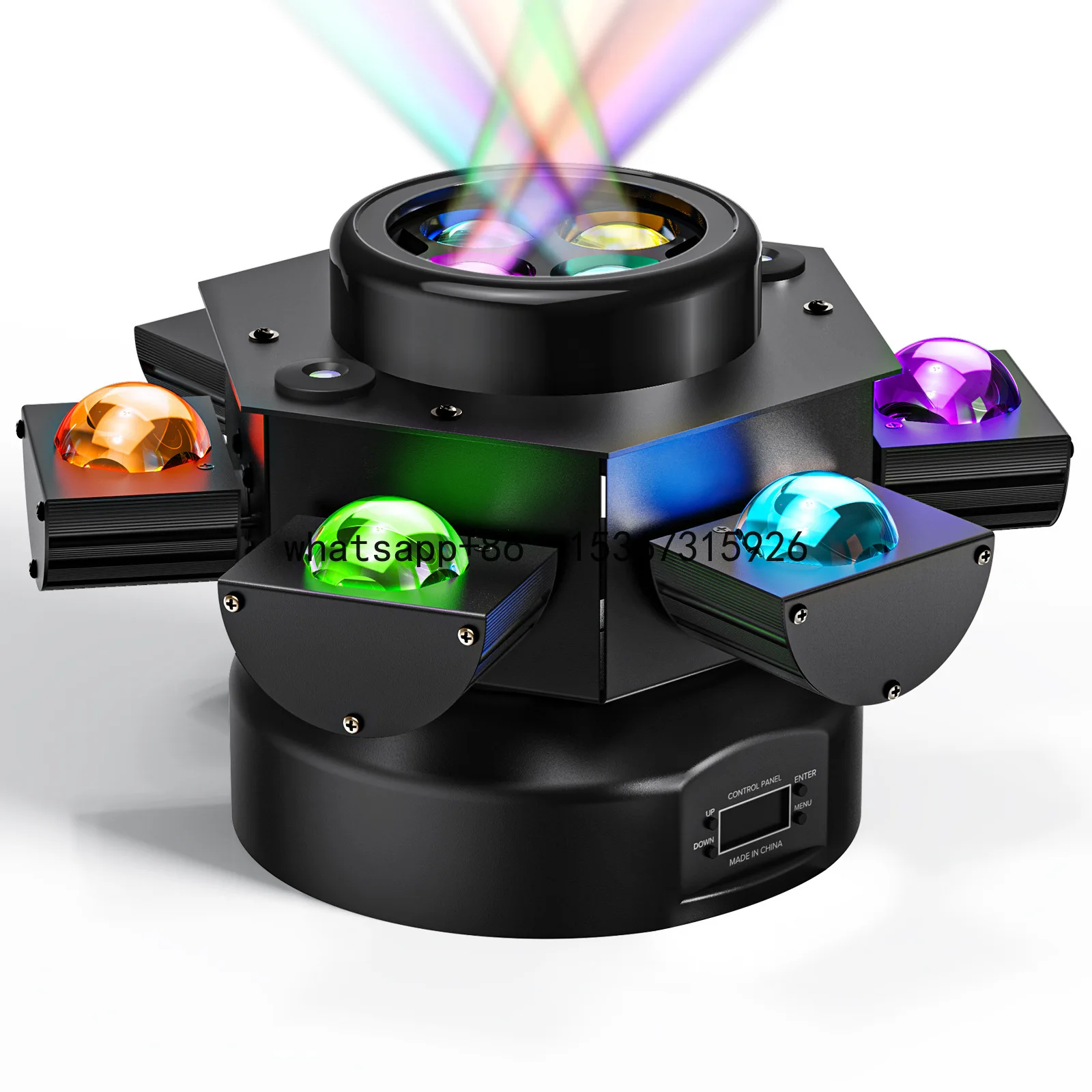 DJ Lights 6 Arm Bee Eyes LED Beam Moving Head Light with R G Laser Effects DMX Stage Lighting for Disco Music Dance Party