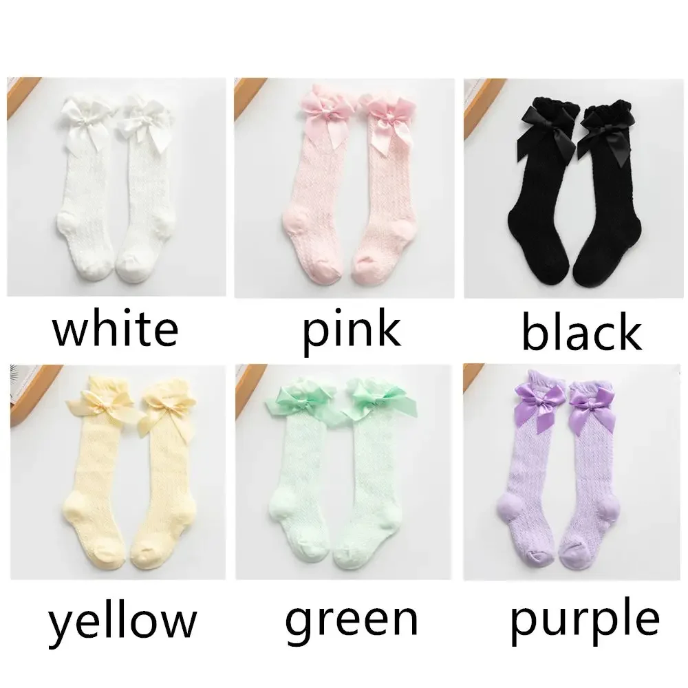 Stocking Bow Knee High Fishnet Socks Solid Color High Quality Cotton Breathable Soft Socks Long Knee Stockings Royal Style