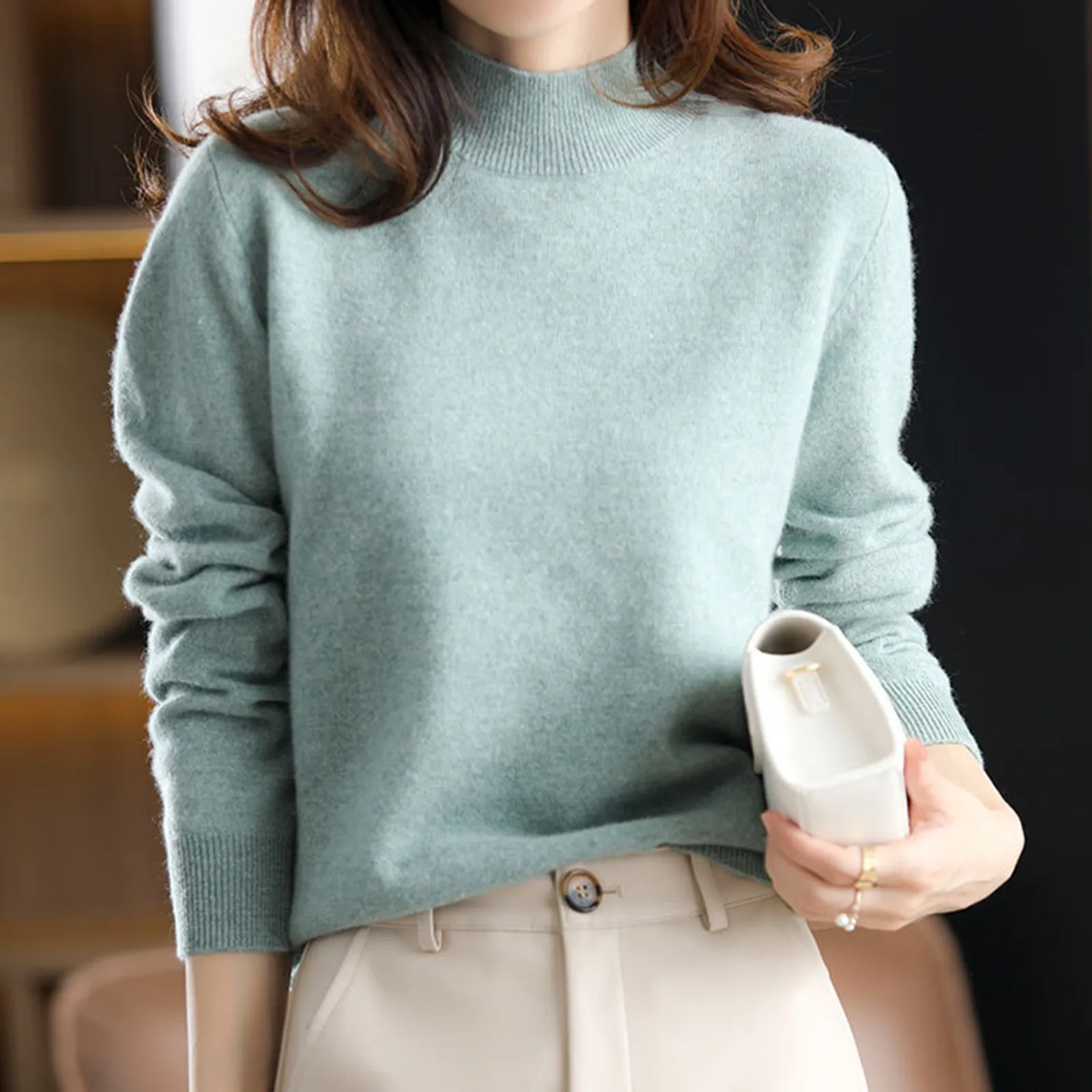 100% Merino Wool Cashmere Sweater Women Knitted Sweater Turtleneck Long Sleeve Pullovers Autumn Winter Clothing Warm Jumper Tops