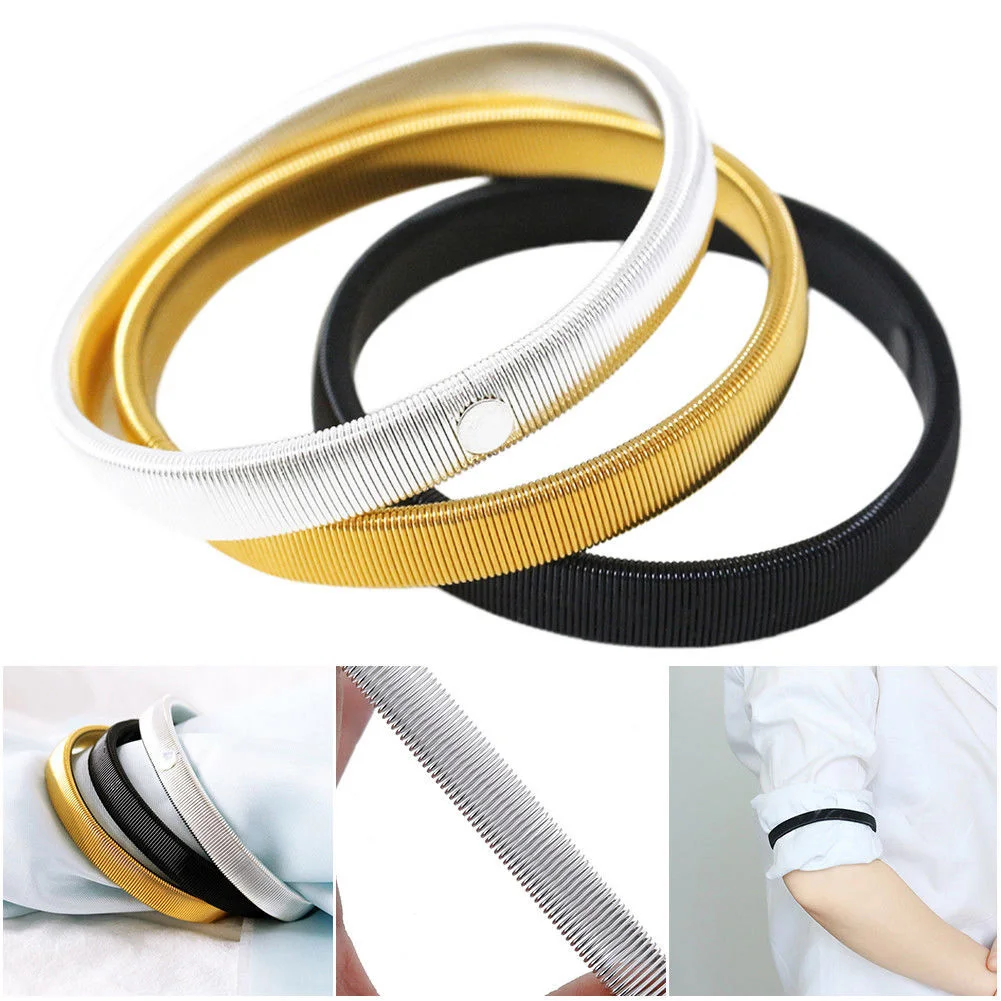 2pc Unisex Elasticated Shirt Sleeve Holder Adjustable Arm Cuffs Bands Stretchy Elastic Metal Sleeve Garters Clothing Accessories