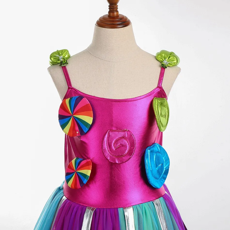 Costumes for Girls 2024 Purim Lollipop Costume Kids Cosplay Print Princess Sweet Dresses With Headband Cosplay Rainbow Vestidos