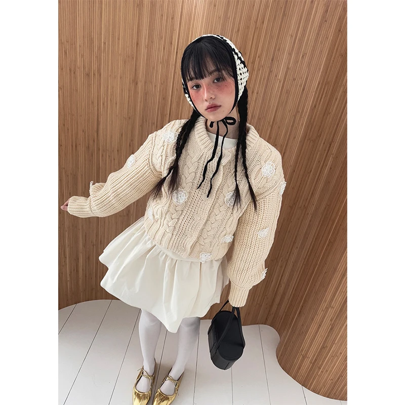 MEXZT خمر الأزهار سترة مشغولة من الصوف المرأة Harajuku اقتصاص سترة سوداء ملابس خارجية الشتاء الكورية تريكو تصميم لاعبا جديد