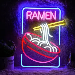 USB Dimmable Ramen Bowl Neon Sign with Noodles and Chopsticks LED Light for Japanese Restaurant Kitchen Decor Vibrant Wall Art
