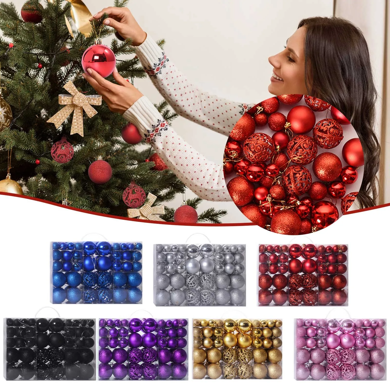 100Pcs Christmas Ball Ornaments Shatterproof Plastic Small Christmas Balls Christmas Tree Decorations Box In Christmas Balls Set