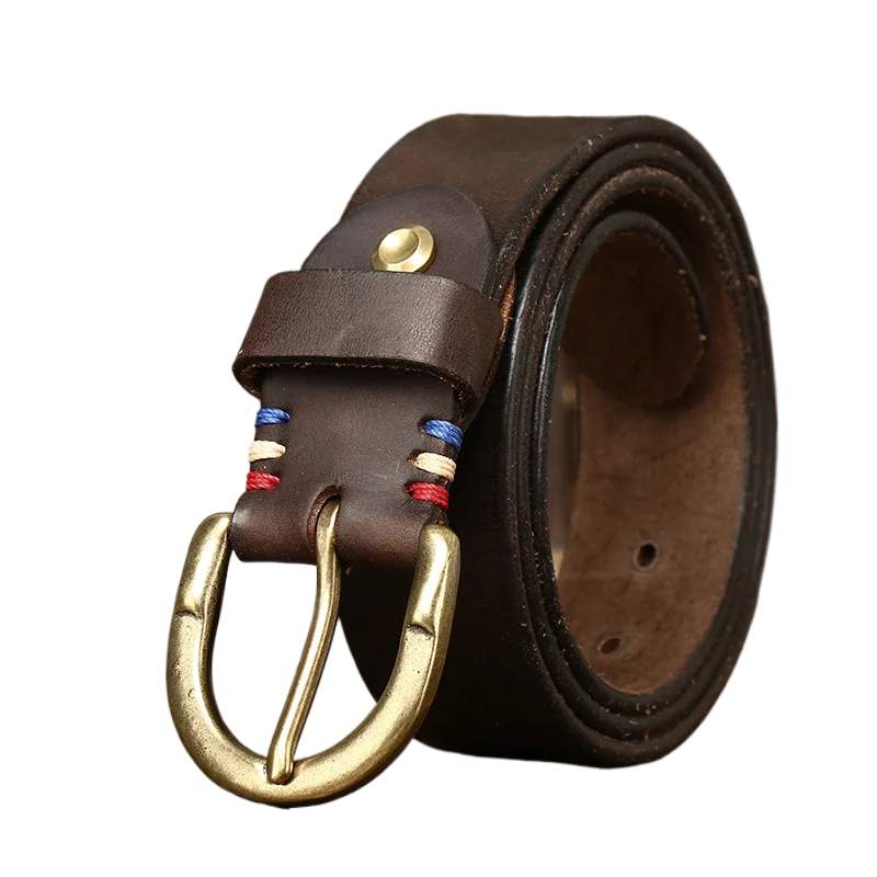 

Новый винтажный кожаный ремень для мужчин, из натуральной кожи высшего качества с пряжкой-застежкой.