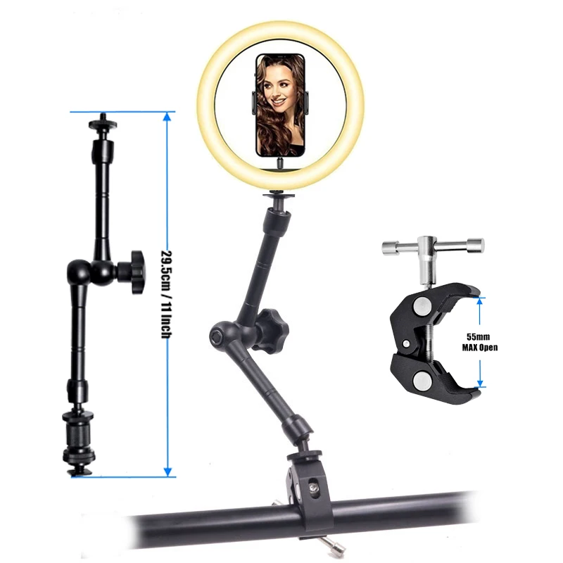 Ring Light With Tripod Magic Arm Holder Mount Stand Selfie Led Ring Lamp Clip Phone Holder Desk for Live Streaming Video Youtube