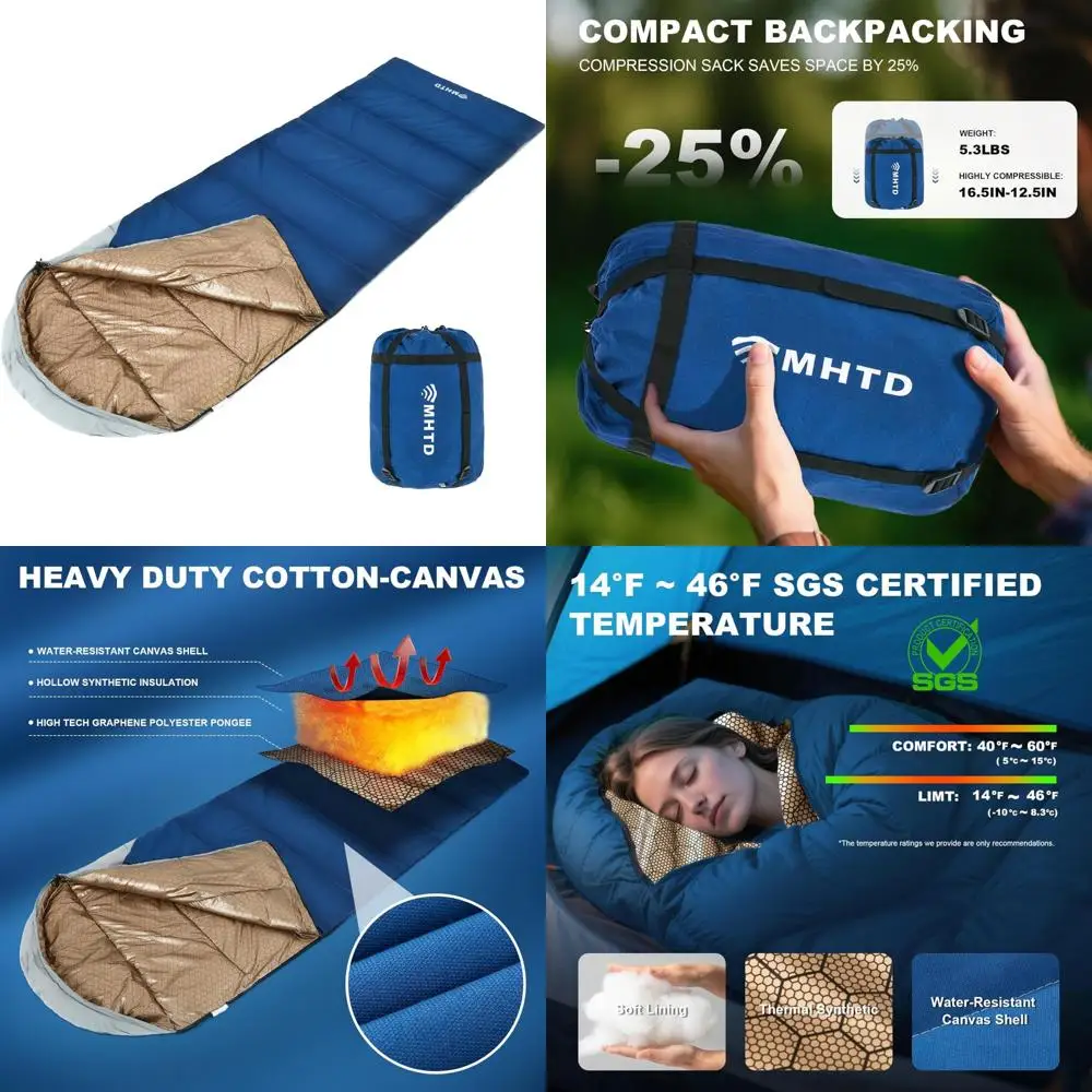 

All-Season Waterproof Cotton Canvas Sleeping Bag - Heavy Duty, Premium YKK Zipper, Portable for Indoor Use, Suitable for 14°F to