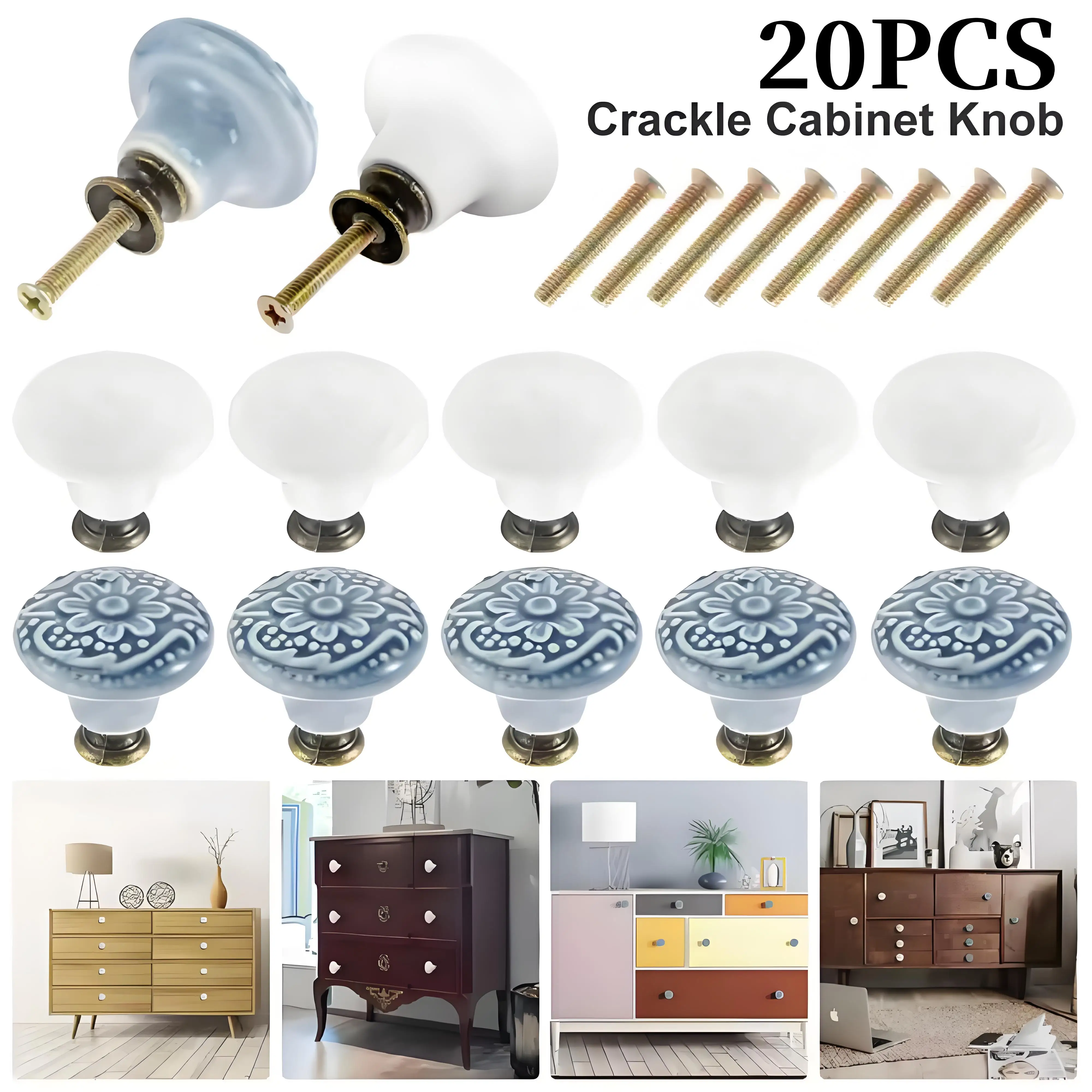 

20Pcs Vintage Ceramic Handles Furniture Cabinet Knob Sets Creative Decorative Drawer Knobs Cupboard Pulls Hardware Accessories