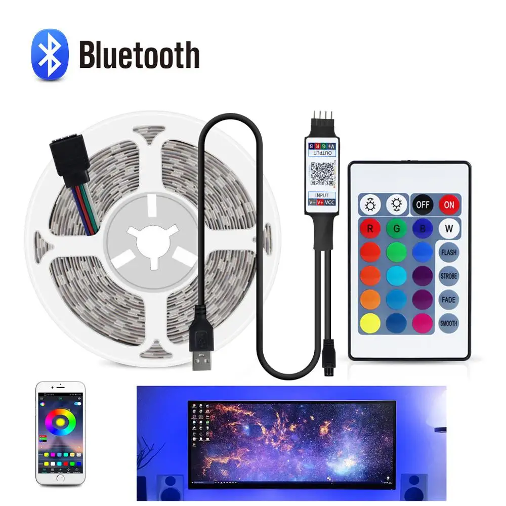 Bluetooth USB RGB LED Strip Lights 2835 LED Flexible Ribbon Tape Diode Light Music App Control TV PC Backlight Room Decoration