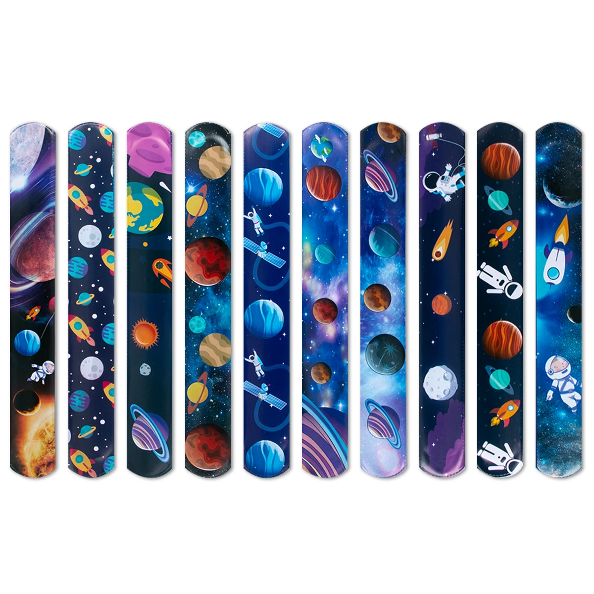 10pcs Outer Space Theme Slap Bracelets Astronaut Planet Pattern Clap Circle Toy Kids Birthday Party Gift Baby Shower Party Decor