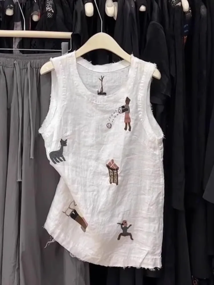 

Женский топ Laid-ba из хлопка и льна свободного кроя, в холодных тонах, летний, новый, в китайском стиле, комфортный, дышащий, безрукавка, верхняя одежда