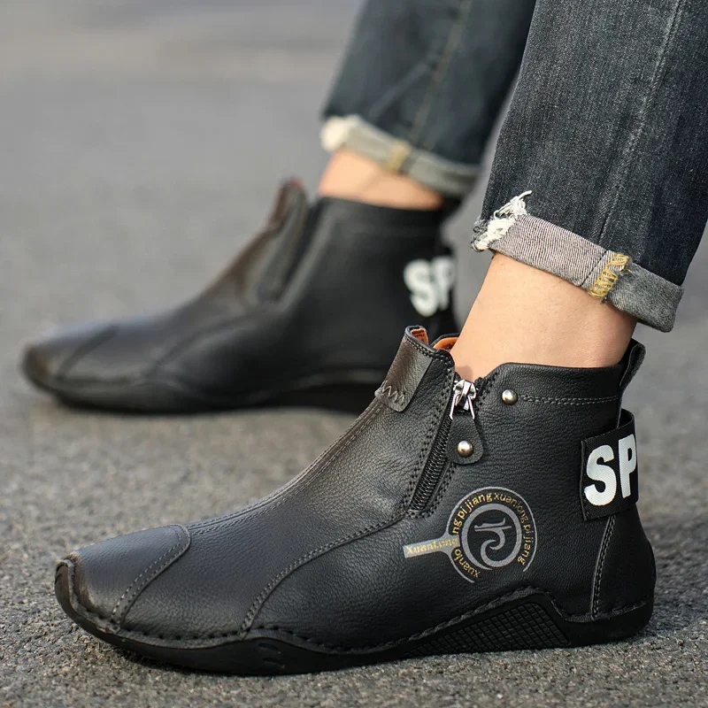 Autumn and Winter New Men\'s Short Boots British Classic Retro Flat Bottom Cotton Shoes Outdoor Business Sports Casual Shoes