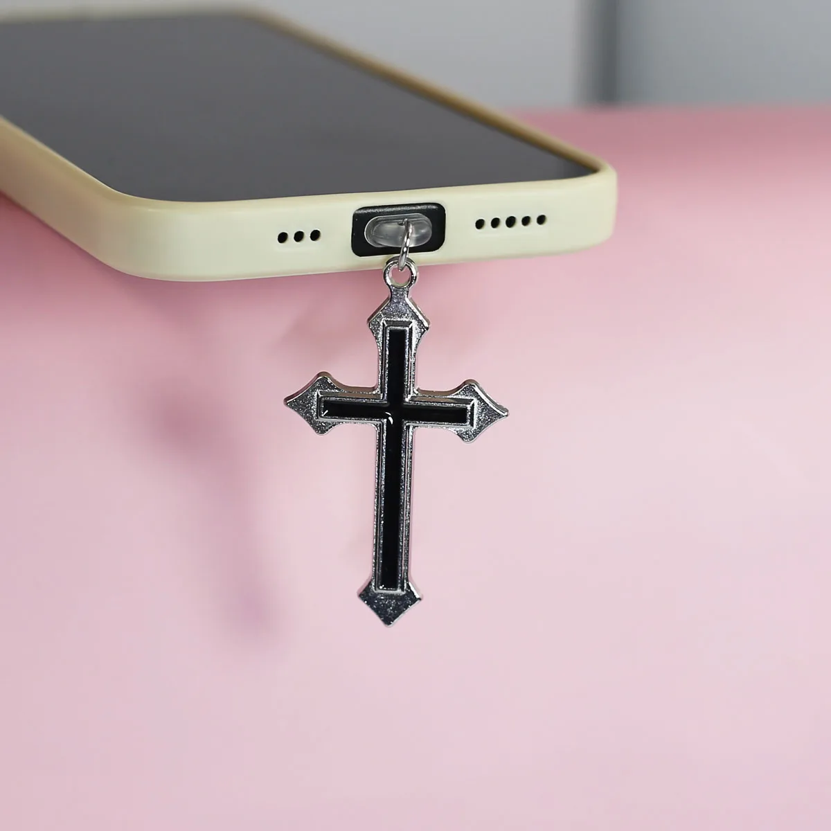 Mobile Phone Dust Plug Pendant Love Cross And Flame Cross Phone Pendant For IPhone Accessories Decoration For Samsung Type-C image 2