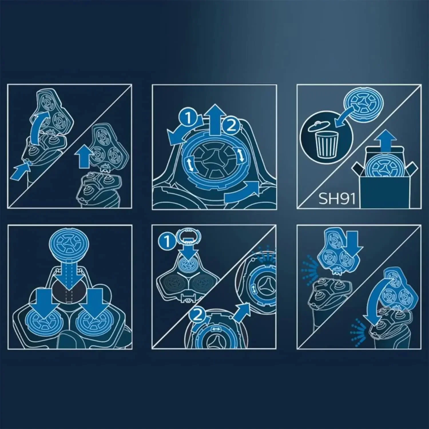 شفرات رؤوس بديلة SH91 مناسبة لسلسلة ماكينة الحلاقة فيليبس نوريلكو S9000 و9000 برستيج SP981X، SP9820، SP986X، SP9861، SP9863