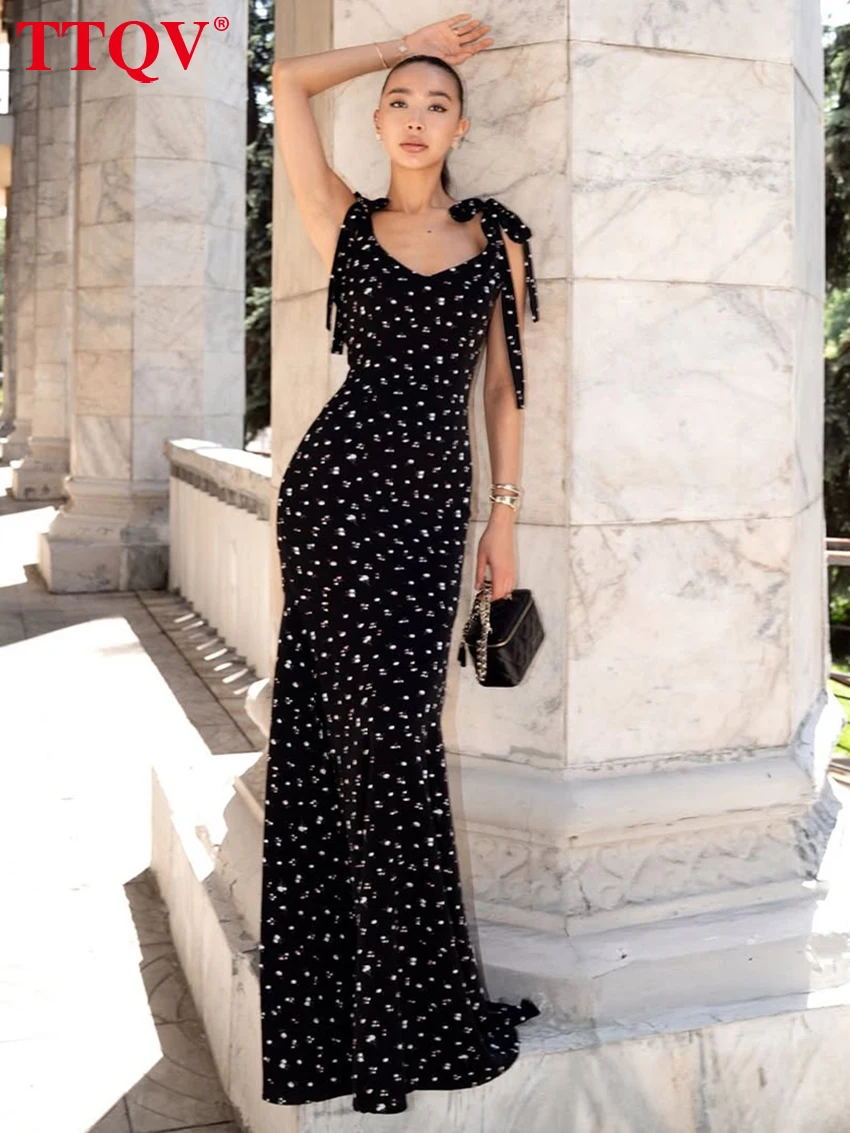 

TTQV Fashion Loose Print Women's Dress 2026 Sexy Strap Sleeveless Maxi Dresses Lady Elegant Classic Female Dress Streetwear