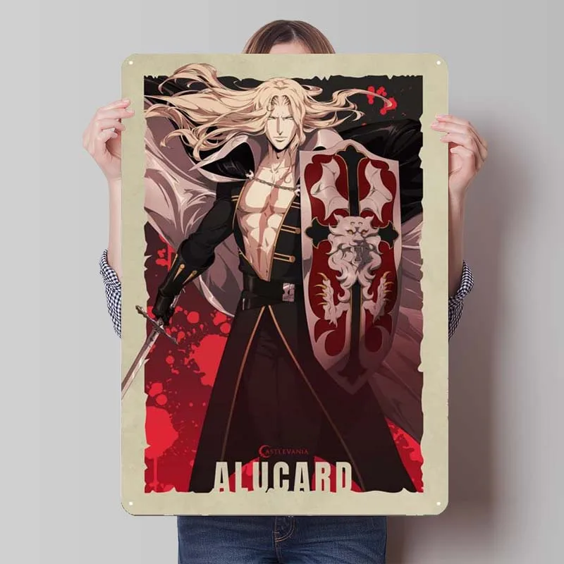 Alucard World of Heroes Anime Metal Sign Poster Bathroom Decor Tinplate Sign Plaque for Wall Art Decoration Coffee Bar Man Cave