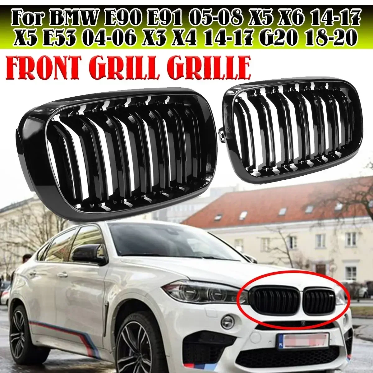 Car Front Hood Kidney Grille Bumper Black Dual Grill Replacement Part Car Accessories Fit For BMW F15 X5 F16 X6 2014-2017