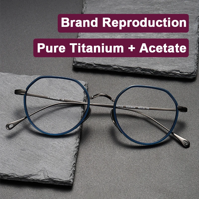 Japanese Designer Replica Handmade Polygon Pure Titanium Glasses Frame Fashion Luxury Brand Small Oval Men Women Eyewear