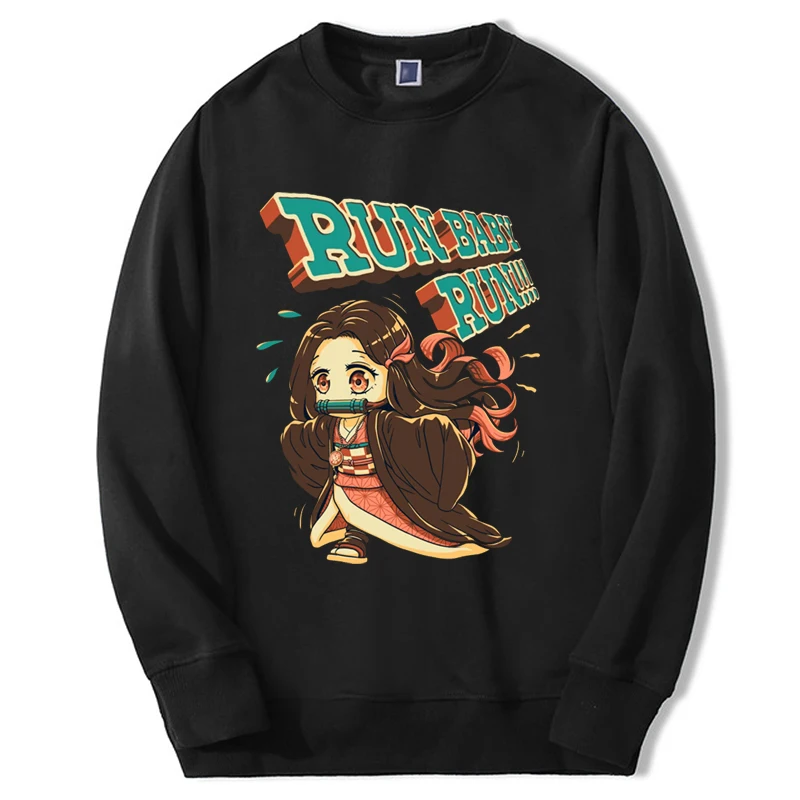 Demo Slayer Anime Sweatshirt Print Nezuko Manga Kimetsu No Yaiba Graphic Hoodies Fleece Fabrics Men Top Cartoon Pullovers