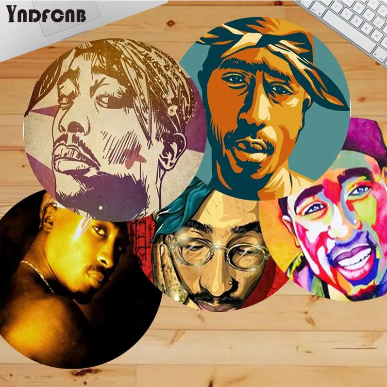 2Pac Tupac Amaru Shakur Non-slip Round Office Student Gaming Thickened Writing Pad Non-slip Cushion Mouse Pad For Gamer Mousemat