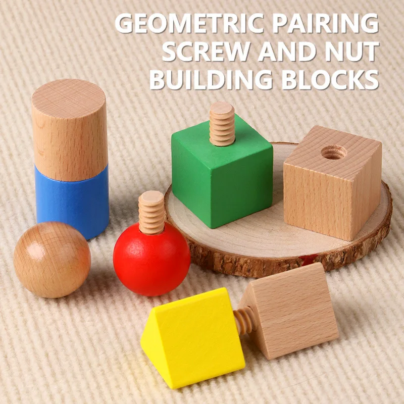 New Wooden Blocks Baby Montessori Toys Fine Motor Skill Sensory Games Geometric Screws Shape Matching Kids Educational Toys Gift