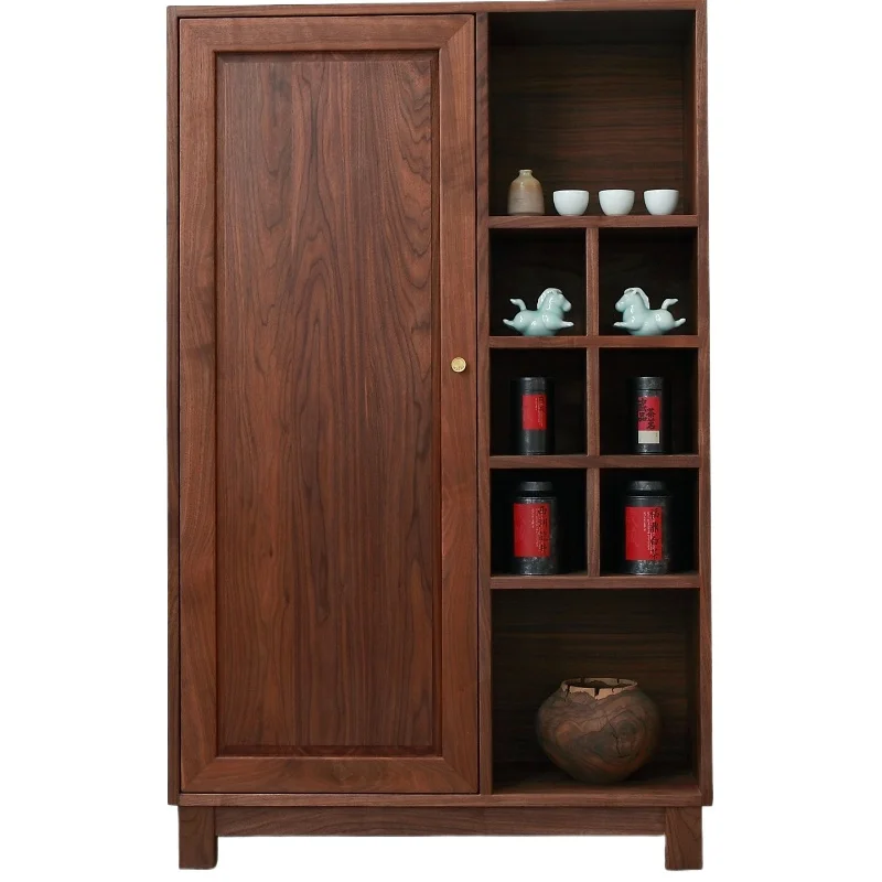 

Log wind Solid wood storage Storage tea room tea cabinet, black walnut Chinese Bogu rack