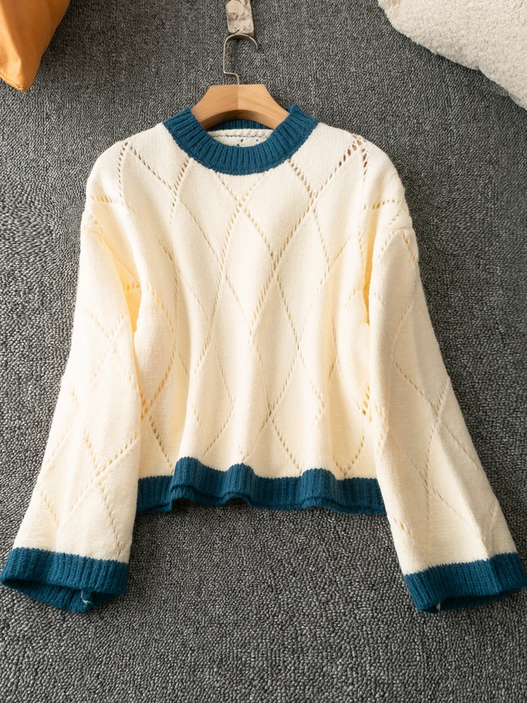 

Loose Long Sve round Ne Sweater Spring Autumn Korean Sle Slimming Color Blo Design Comfortable Fce Warm Knitted Top