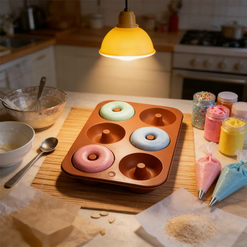 Nueva sartén para donuts de silicona no tóxica de 26CM x 18CM x 2,7 CM, 6 agujeros, molde de fácil liberación para hornear en casa, herramienta para hornear de estilo profesional