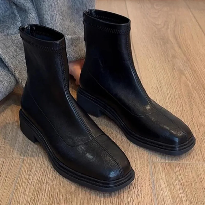 

Fashion Women's Shoes New Exquisite Soft Leather Stretch Boots for Woman Classic Britain Ankle Boots Designer Shoes Botas Mujer