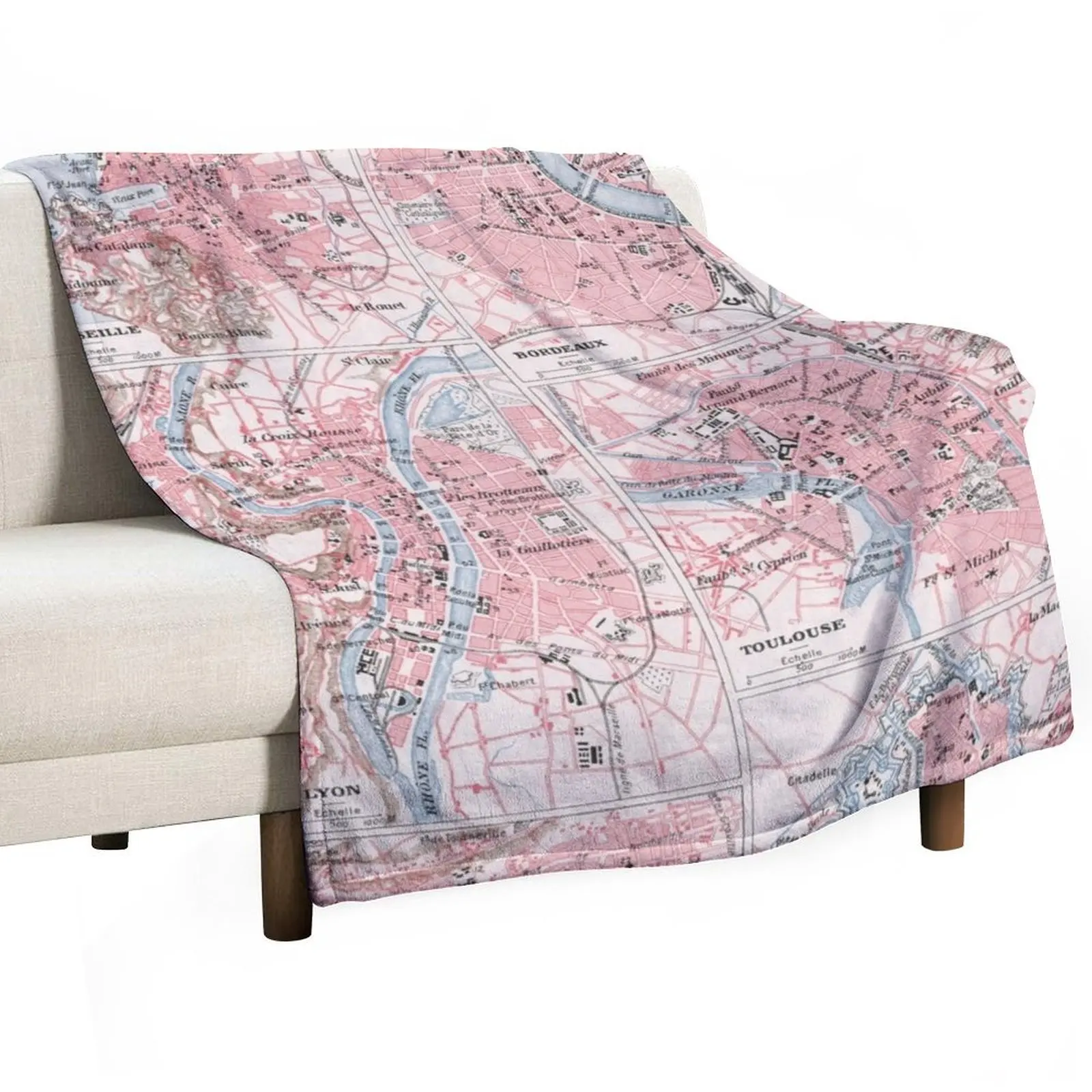 Vintage French Cities Map Chart (1900) Throw Blanket Lightweight Warm Blanket for Indoor Outdoor Use