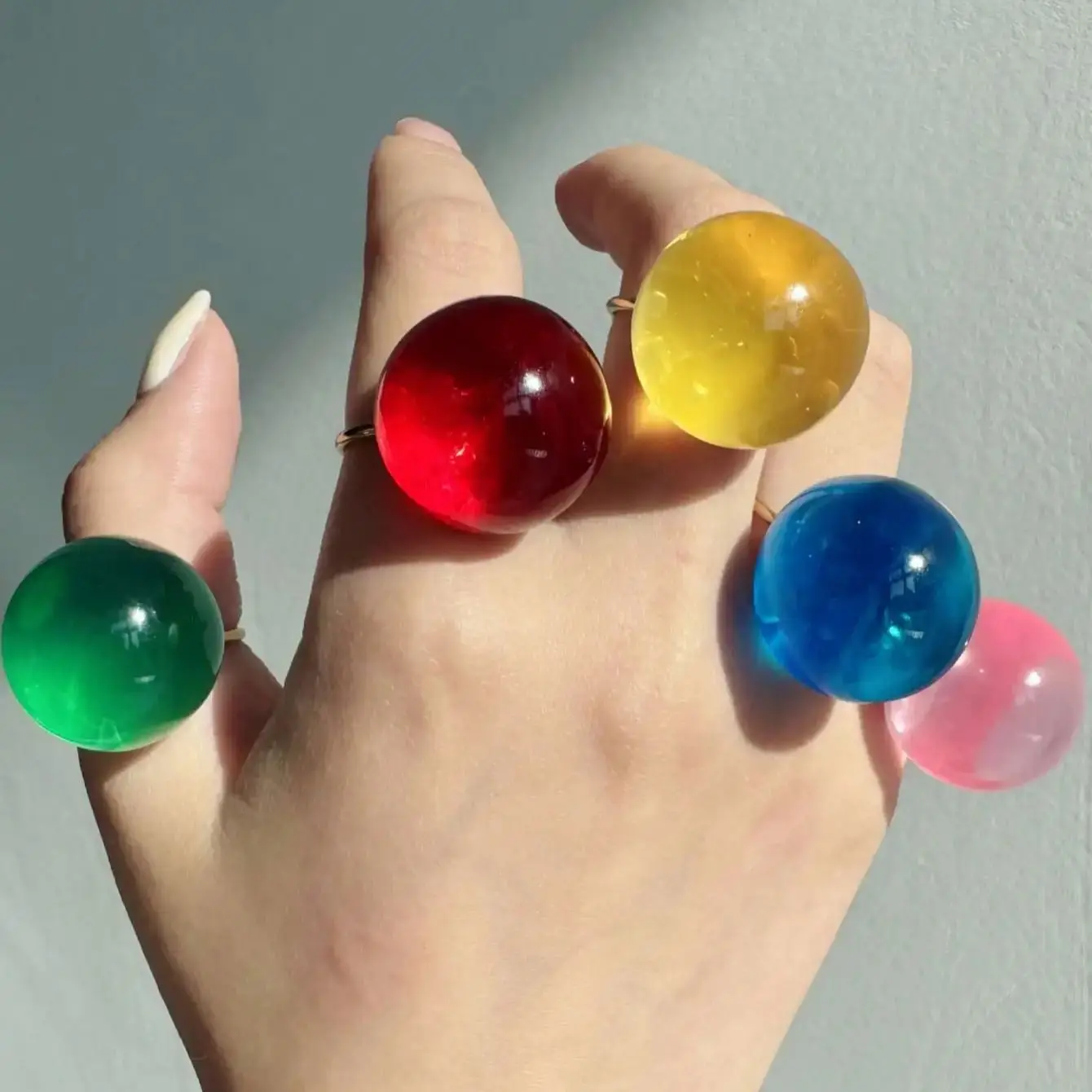 1 Artistic Jelly-Transparent Resin Stainless Steel Open Ring Cute Fashionable Women's  Jewelry Everyday & Party Wear
