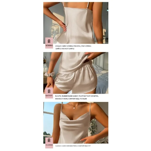 Set 2pc Wanita Camisole & Seluar Pendek - close-up view