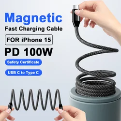 For iPhone 15 Pro Max PD 100W USB C to Type C Magnetic Super Fast Charging Cable For Samsung Galaxy S24 23 22 21 Car Data Cable