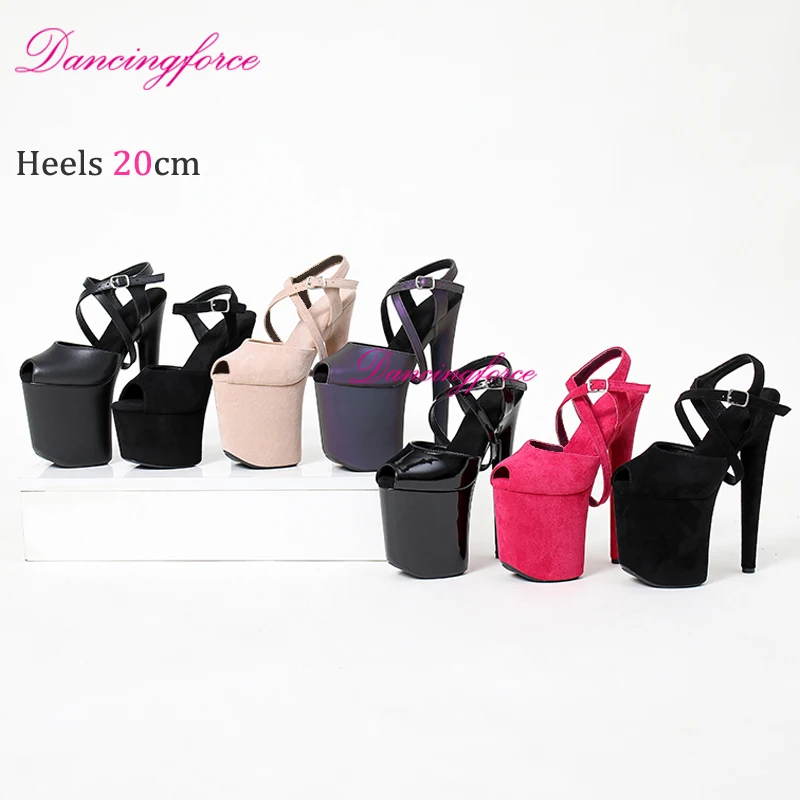 Cross Straps 20cm Sexy Peach Suede High Heels Party Shoes Women Stripper Platform Pole Dance Sandals Summer Wedding