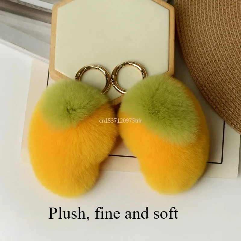 New Cute Sweet Mango Rabbit Fur Keychain Plush Ball Toy Women Bag Charm Ornaments Car Keyring Metal Ring Pendant Girls Gift